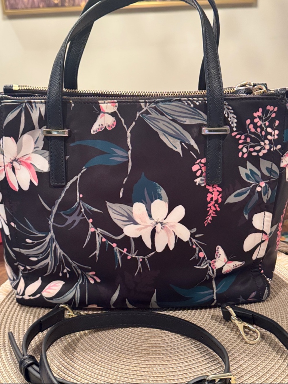 kate spade Black Floral Satchel with Pink & Cream Accents - Picture 3 of 5
